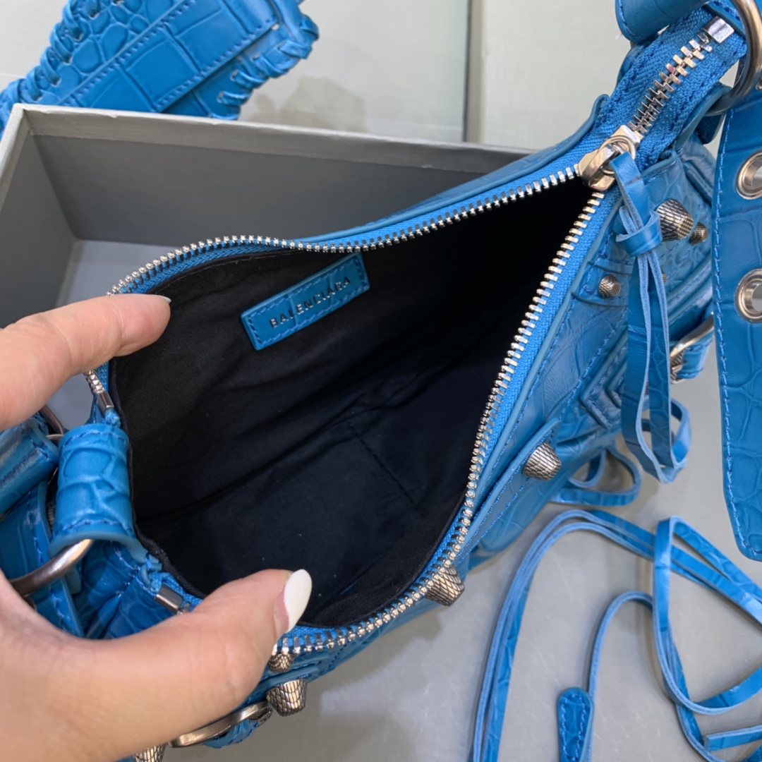 Balenciaga Le Cagole XS Shoulder Bag Crocodile Embossed Blue